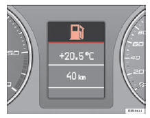 Seat Exeo. Abb. 55 Display: Kraftstoffvorrat niedrig