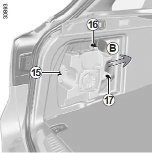 Renault Laguna. Zugang bei Fahrzeugen mit einem Lautsprecher im Gepäckraum links
