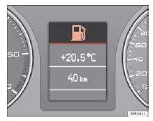 Seat Exeo. Abb. 55 Display: Kraftstoffvorrat niedrig