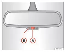 Seat Exeo. Abb. 101 Abblendbarer Innenspiegel: Kontrollleuchte und Ein-/Ausschalt- Taste
