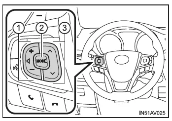 Toyota Avensis. Bedienen des Audiosystems mit den Lenkradschaltern